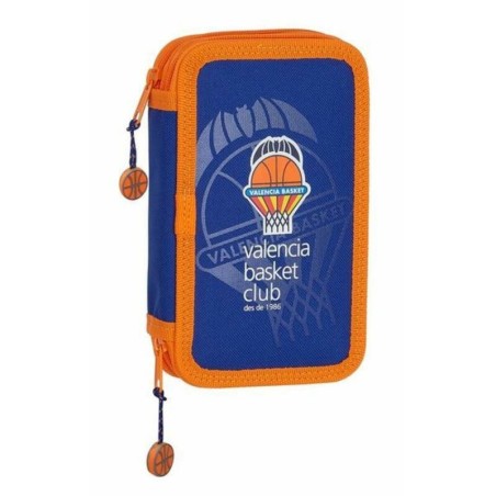 Double Pencil Case Valencia Basket M854 Blue Orange 12.5 x 19.5 x 4 cm (28 Pieces)