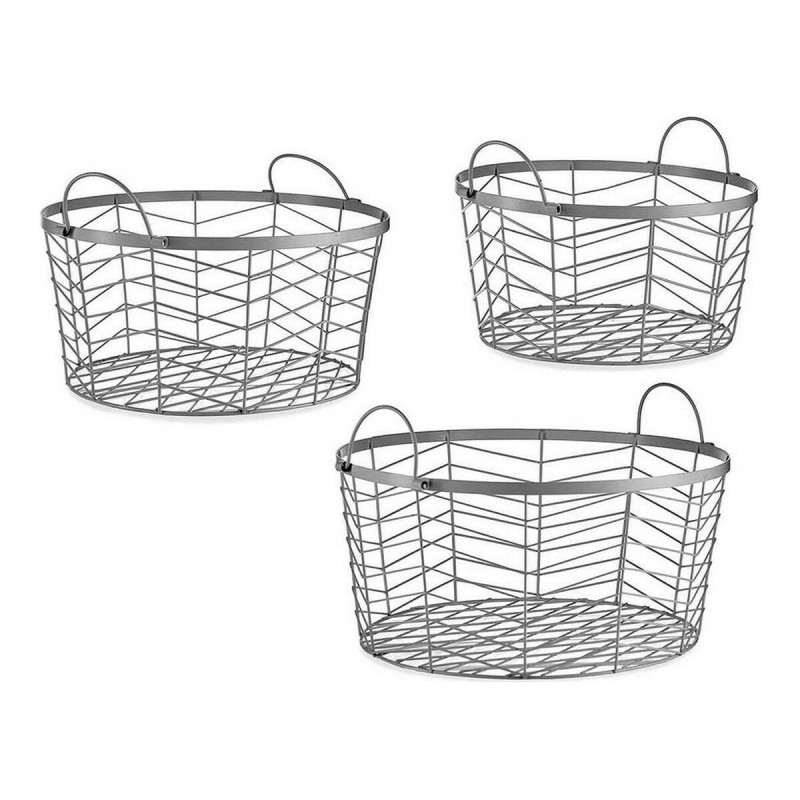 Set of Baskets Silver Metal 40 x 18 x 40 cm (3 pcs)