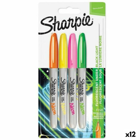 Set of Felt Tip Pens Sharpie Neon Multicolour 4 Pieces 1 mm (12 Units)