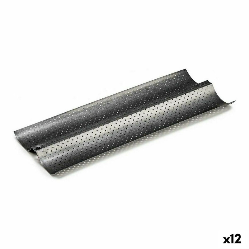 Baguette Mould Dark grey Metal Carbon steel 16 x 2,5 x 38 cm Bread (12 Units)