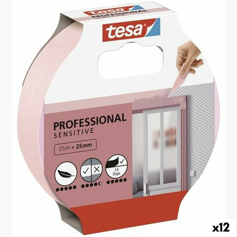 Adhesive Tape TESA Professional Sensitive Male Painter Pink 12 Units 25 mm x 50 m