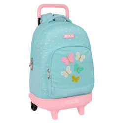 School Rucksack with Wheels Moos Butterflies Blue 33 X 45 X 22 cm