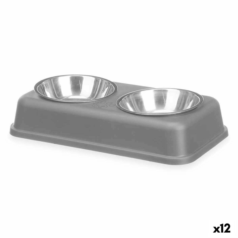 Pet feeding dish Grey Metal 35 x 7,5 x 19 cm Double (12 Units)