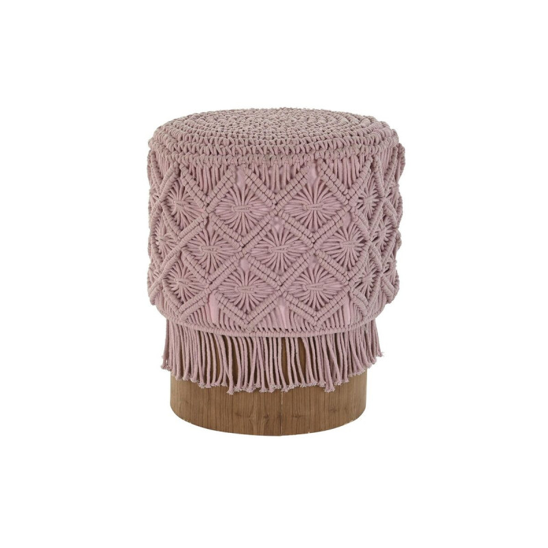 Footrest DKD Home Decor 43 x 43 x 51 cm Wood Brown Light Pink Macrame Boho