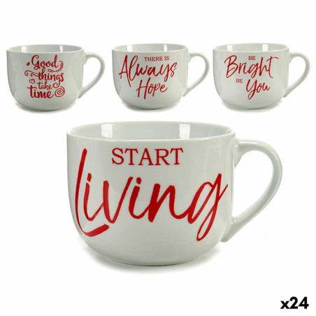 Cup Time Porcelain Red White 500 ml 24 Units