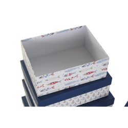 Set of Stackable Organising Boxes DKD Home Decor Navy White Navy Blue Cardboard (43,5 x 33,5 x 15,5 cm)