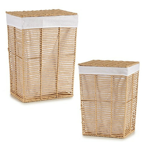 Set of Baskets White Brown wicker 2 Pieces