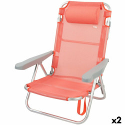 Folding Chair with Headrest Aktive Flamingo Coral 48 x 84 x 46 cm (2 Units)