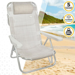 Folding Chair with Headrest Aktive Ibiza Beige 48 x 84 x 46 cm (2 Units)