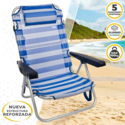 Beach Chair Aktive Foldable Cushion White Blue 48 x 84 x 46 cm (2 Units)