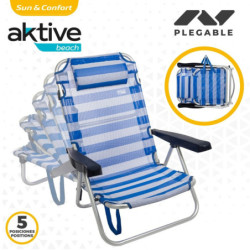 Beach Chair Aktive Foldable Cushion White Blue 48 x 84 x 46 cm (2 Units)