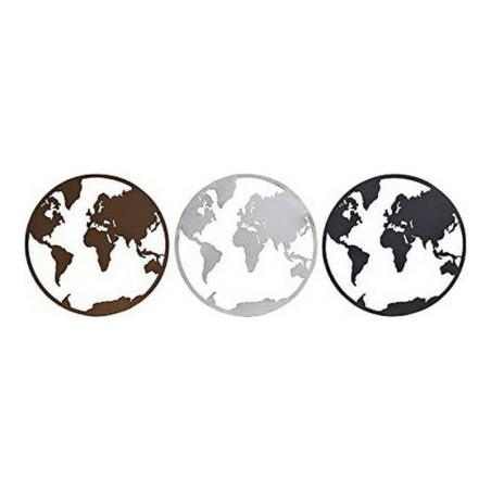 Decorative Figure DKD Home Decor World Map Black Copper White 40 x 1 x 40 cm (3 Pieces)