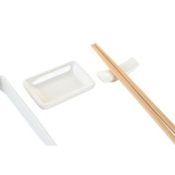 Sushi Set DKD Home Decor 24 x 7 x 2 cm Natural White Stoneware Oriental