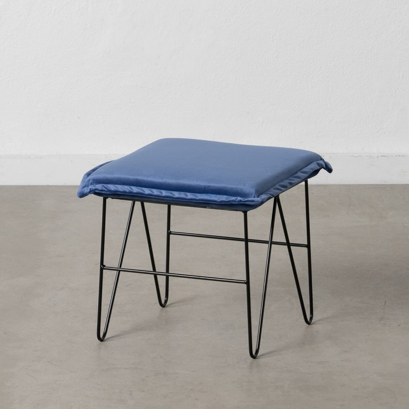 Pouffe Synthetic Fabric Blue Metal 40 x 40 x 35 cm