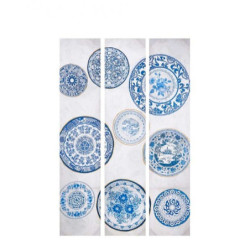 Folding screen Blue White Canvas 122 x 2,5 x 180 cm Plate