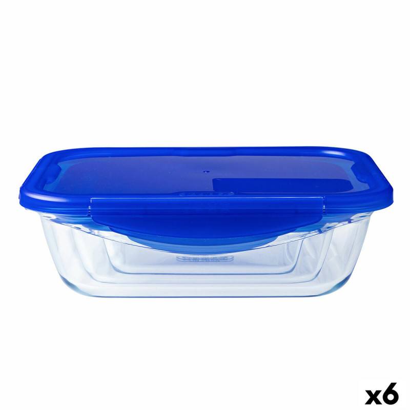 Hermetic Lunch Box Pyrex Cook & Go 20,5 x 15,5 x 6 cm Blue 800 ml Glass (6 Units)