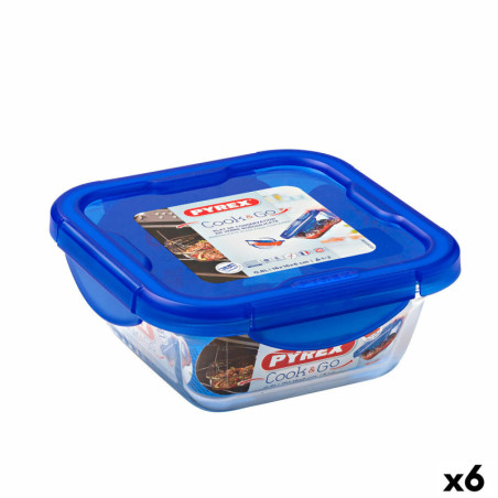 Hermetic Lunch Box Pyrex Cook & Go 16,7 x 16,7 x 7 cm Blue 850 ml Glass (6 Units)