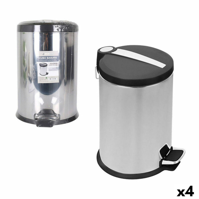 Waste bin Confortime Silver Metal 4 Units 12 L 25 x 39 cm (25 x 25 x 39 cm)