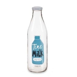 Glass Bottle Transparent Metal Glass 1 L Milk (6 Units)