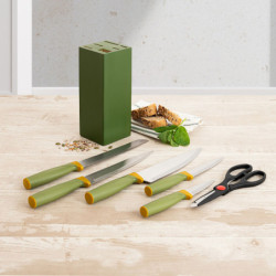 Knife Holder Quid Naturalia Set 7 Pieces Green Metal