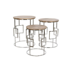 Set of 3 tables Home ESPRIT Brown Silver Natural Steel Mango wood 49,5 x 49,5 x 62 cm