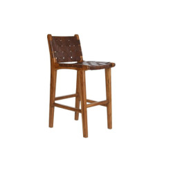 Stool DKD Home Decor Teak Brown Leather (41 x 53 x 90 cm)