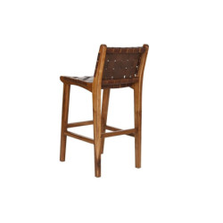 Stool DKD Home Decor Teak Brown Leather (41 x 53 x 90 cm)