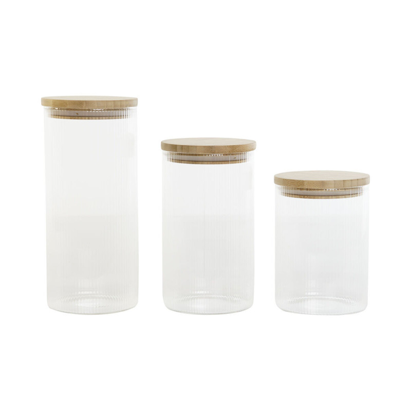 3 Tubs Home ESPRIT Transparent Silicone Bamboo Borosilicate Glass 10 x 10 x 22,3 cm