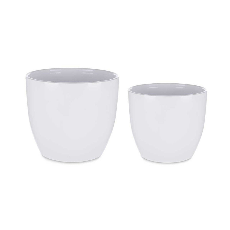 Set of pots Ø 22 cm Ø 28 cm 2 Pieces White Clay