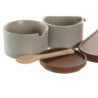 Sugar Bowl DKD Home Decor 19,5 x 18,5 x 7 cm Beige Brown Rubber wood 4 Pieces