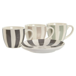 Set of 6 Cups with Plate Home ESPRIT Green Beige Grey Porcelain 90 ml 8,5 x 6,2 x 5,5 cm