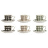 Set of 6 Cups with Plate Home ESPRIT Green Beige Grey Porcelain 90 ml 8,5 x 6,2 x 5,5 cm