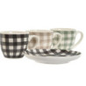 Set of 6 Cups with Plate Home ESPRIT Green Beige Grey Porcelain 90 ml 8,5 x 6,2 x 5,5 cm