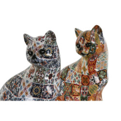 Decorative Figure Home ESPRIT Multicolour Cat Mediterranean 11 x 10 x 16 cm (2 Units)