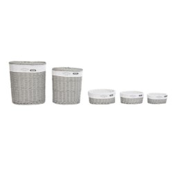 Set of Baskets DKD Home Decor White Grey wicker 51 x 37 x 56 cm 52 x 38 x 57 cm (5 Pieces)