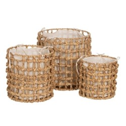 Set of Baskets Beige Cream Natural Fibre 45 x 45 x 45 cm (3 Units)