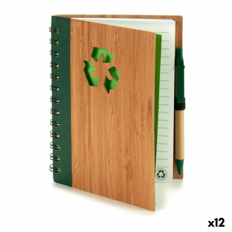 Spiral Notebook with Pen Bamboo 1 x 18 x 14 cm (12 Units)