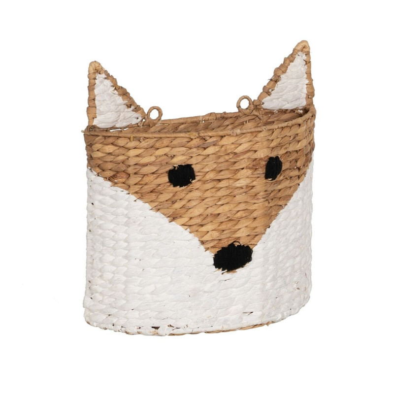 Basket Fox White Black Beige Natural Fibre 30 x 11 x 33 cm