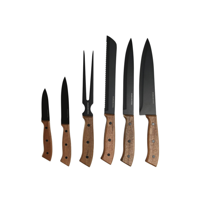 Knife Set Home ESPRIT Black Stainless steel Acacia 4 x 1 x 33 cm 6 Pieces