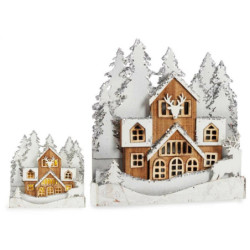 Decorative Figure White Brown Wood Town 44 x 43 x 6 cm Christmas