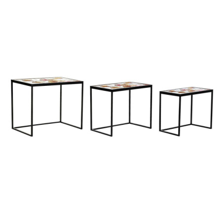 Set of 3 tables DKD Home Decor Yellow Black Pink Golden 60 x 40 x 50 cm