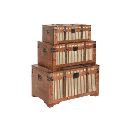 Set of Chests Home ESPRIT Brown Multicolour Wood Canvas Colonial 81 x 49 x 45 cm