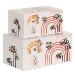 Decorative box PVC Canvas Paper DMF Flowers 30 x 18 x 15 cm (2 Pieces)