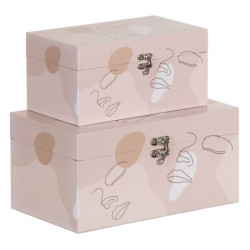 Decorative box Pink PVC Canvas Paper DMF 30 x 18 x 15 cm (2 Pieces)