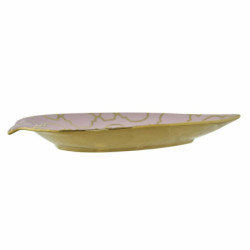 Centerpiece DKD Home Decor 27,5 x 16 x 3 cm Pink Golden Oriental Chromed Leaf of a plant