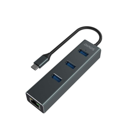 4-Port USB-C Hub Savio AK-57 Ethernet (RJ-45) Grey