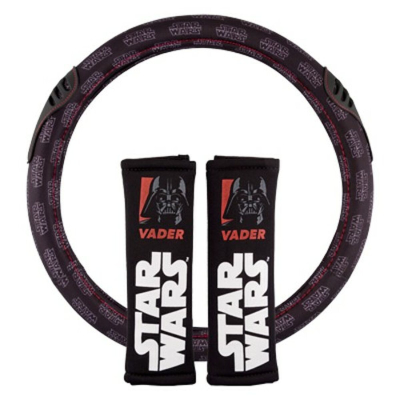 Steering Wheel Cover + Cushion Pads for Seat Belt Star Wars Darth Vader Universal Black 3 Pieces