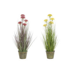 Decorative Plant DKD Home Decor 30 x 30 x 78 cm Pink Metal Yellow PVC (2 Units)