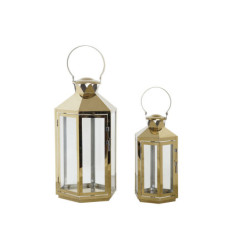 Lantern DKD Home Decor 24 x 21 x 46 cm Crystal Golden Steel Oriental