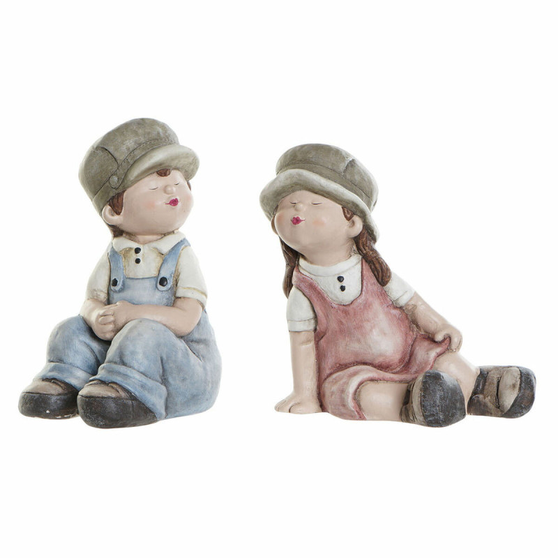 Decorative Figure DKD Home Decor 24 x 35 x 36 cm Blue Pink Kids (2 Units)